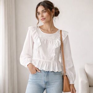 Cottagecore Ivory Peplum Top Large Ruffles Prairie Romantic Peasant Soft Girl